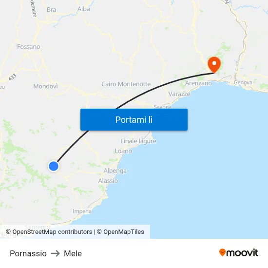Pornassio to Mele map