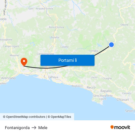 Fontanigorda to Mele map