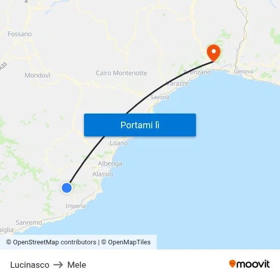 Lucinasco to Mele map