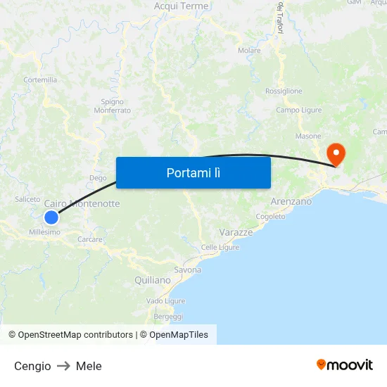 Cengio to Mele map