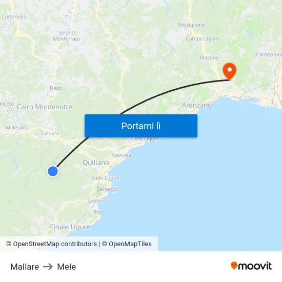 Mallare to Mele map