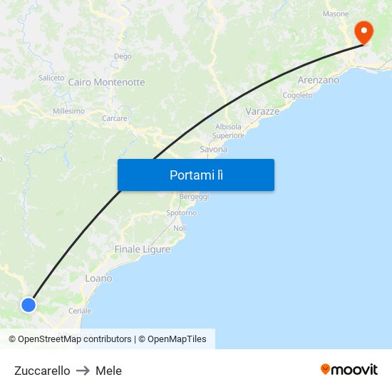 Zuccarello to Mele map