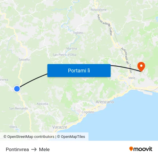 Pontinvrea to Mele map