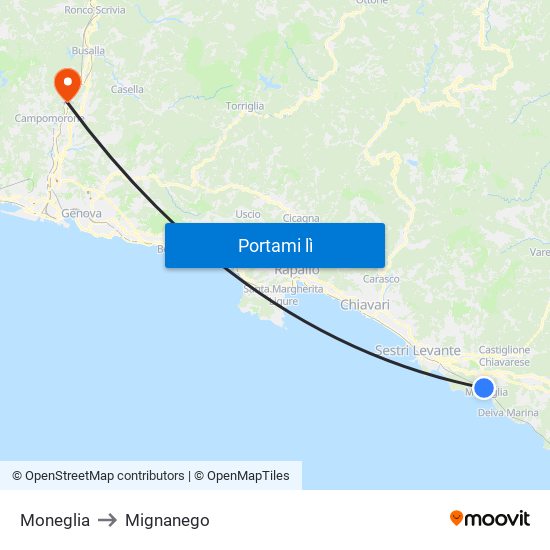 Moneglia to Mignanego map