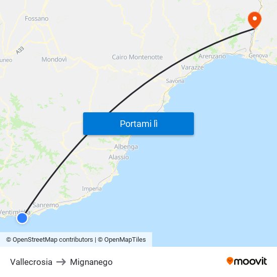 Vallecrosia to Mignanego map