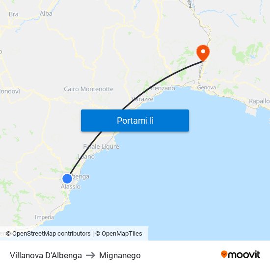 Villanova D'Albenga to Mignanego map
