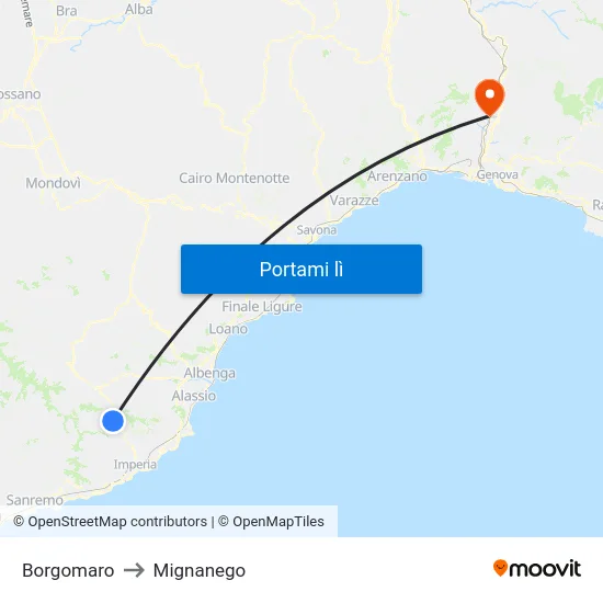 Borgomaro to Mignanego map