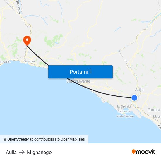 Aulla to Mignanego map