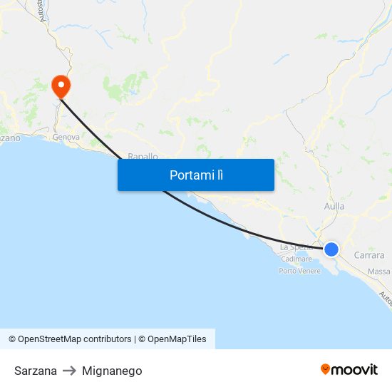 Sarzana to Mignanego map