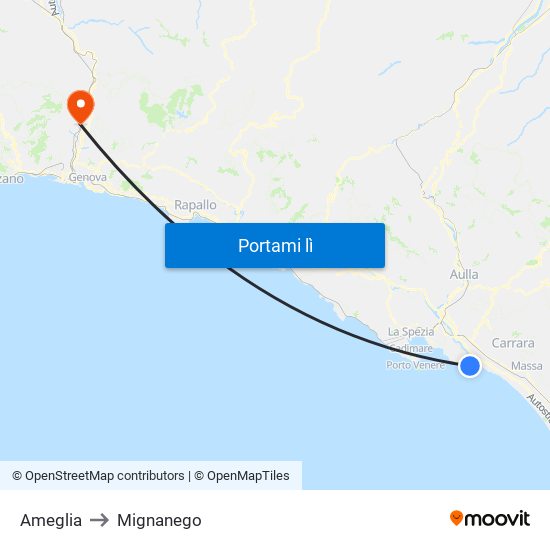 Ameglia to Mignanego map