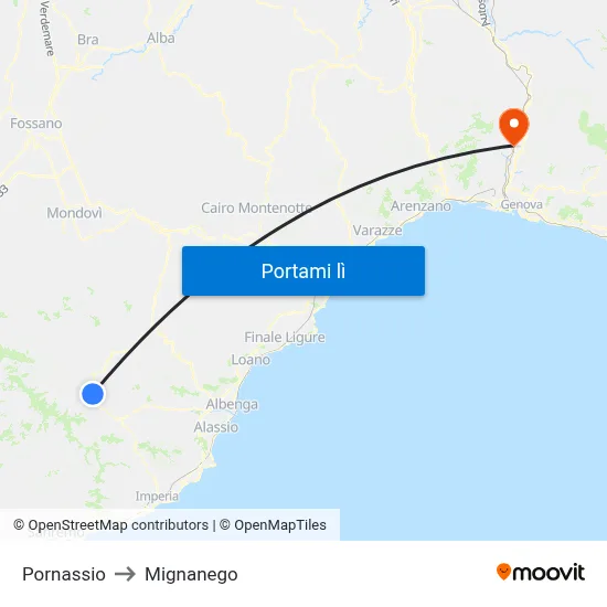 Pornassio to Mignanego map