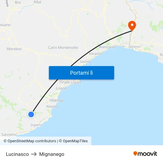 Lucinasco to Mignanego map