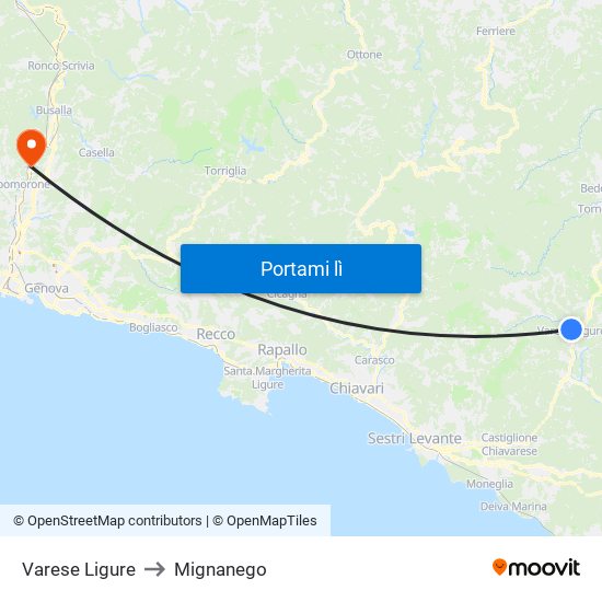 Varese Ligure to Mignanego map