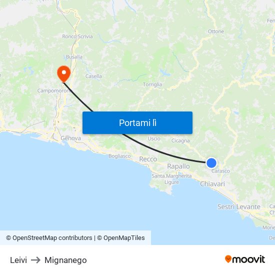 Leivi to Mignanego map