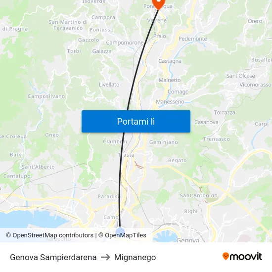 Genova Sampierdarena to Mignanego map