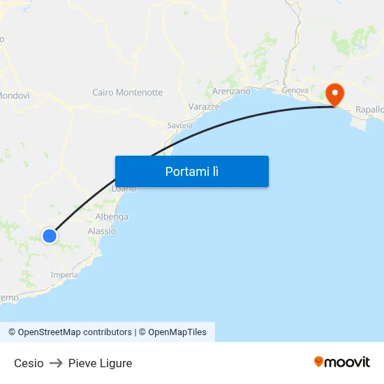 Cesio to Pieve Ligure map