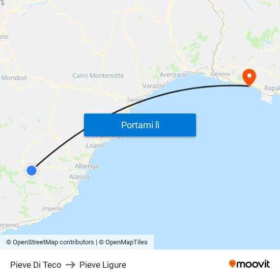 Pieve Di Teco to Pieve Ligure map
