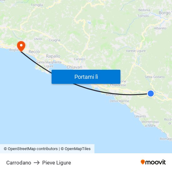 Carrodano to Pieve Ligure map