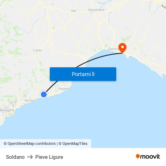 Soldano to Pieve Ligure map