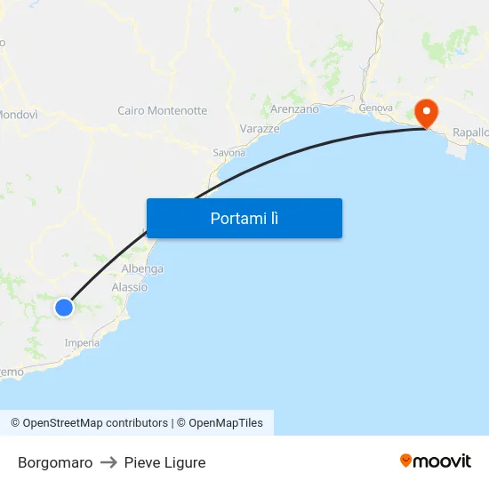 Borgomaro to Pieve Ligure map