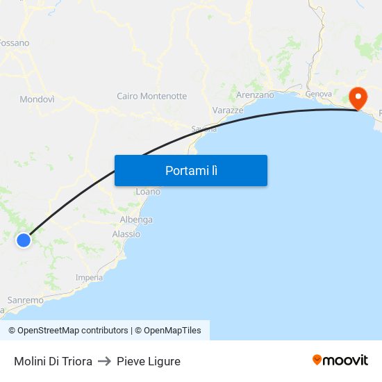 Molini Di Triora to Pieve Ligure map