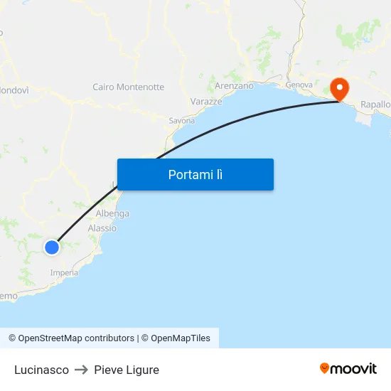 Lucinasco to Pieve Ligure map