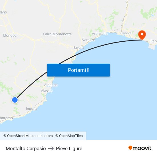 Montalto Carpasio to Pieve Ligure map