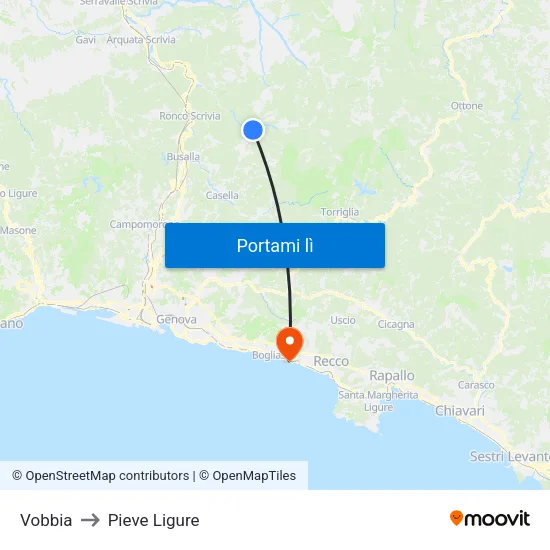 Vobbia to Pieve Ligure map