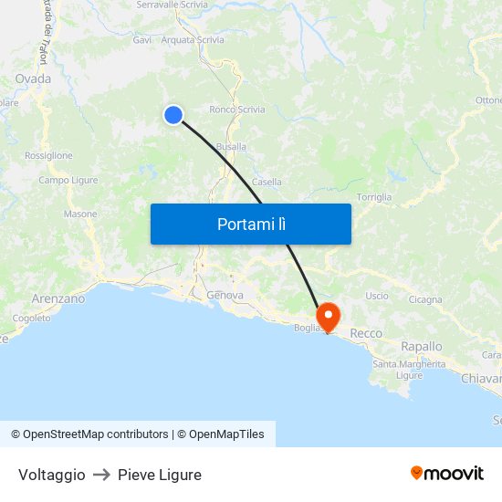 Voltaggio to Pieve Ligure map