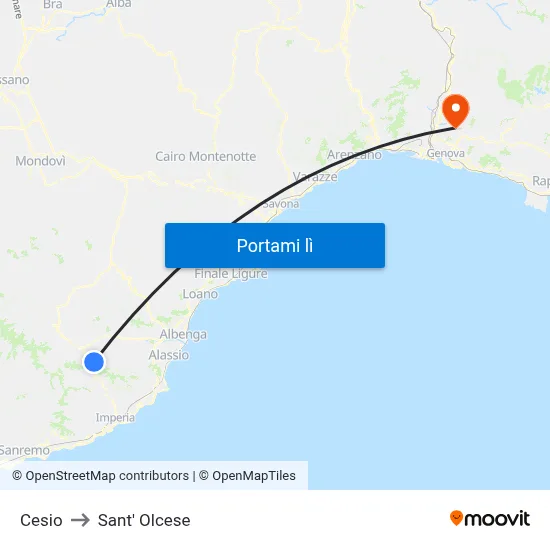 Cesio to Sant' Olcese map