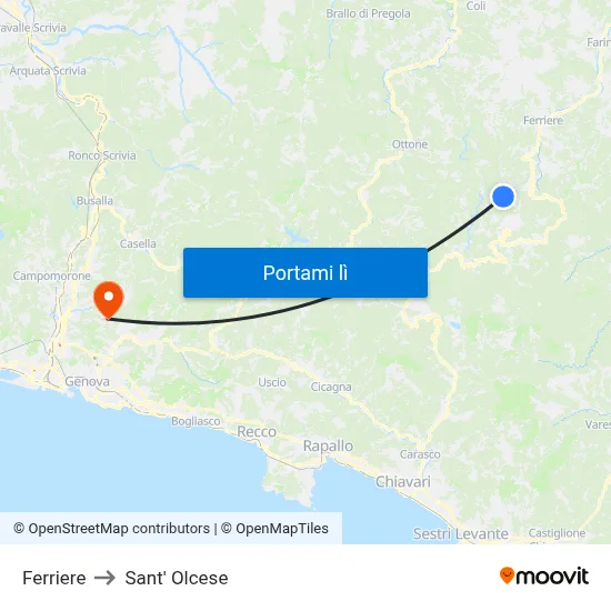 Ferriere to Sant' Olcese map