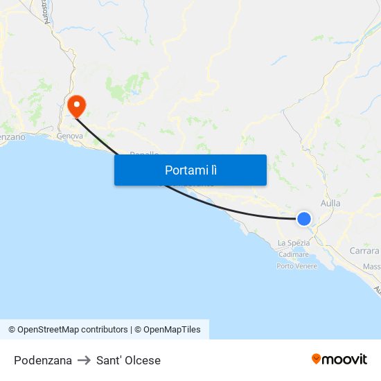 Podenzana to Sant' Olcese map