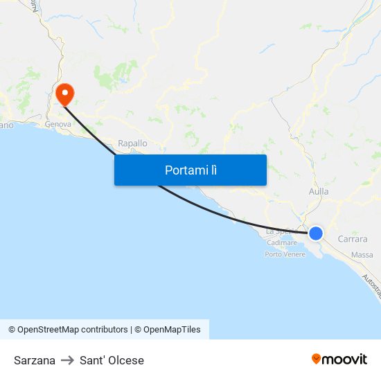 Sarzana to Sant' Olcese map