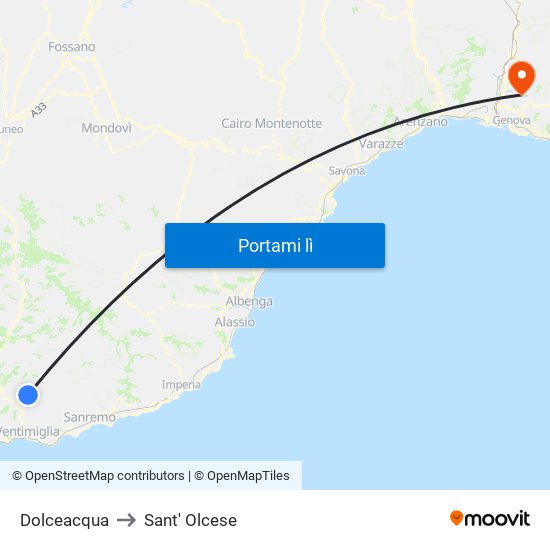 Dolceacqua to Sant' Olcese map