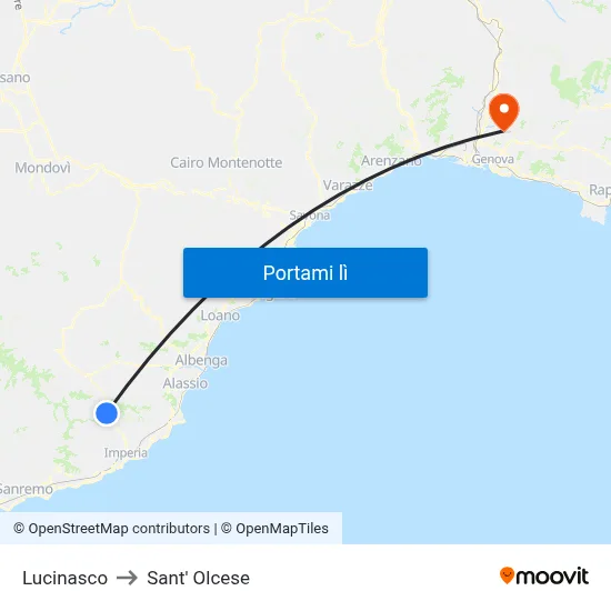 Lucinasco to Sant' Olcese map
