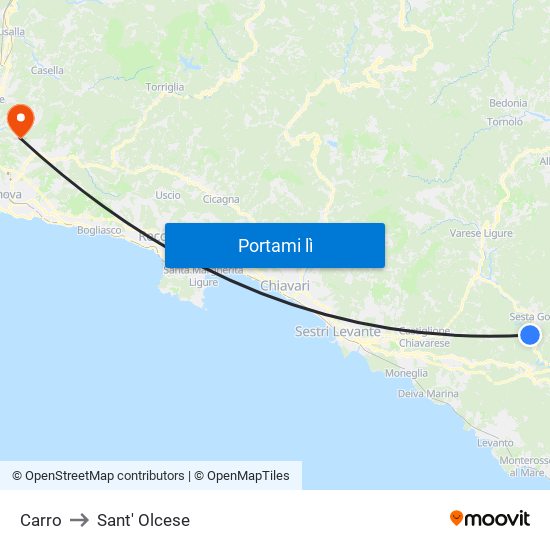 Carro to Sant' Olcese map