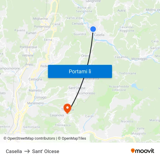 Casella to Sant' Olcese map