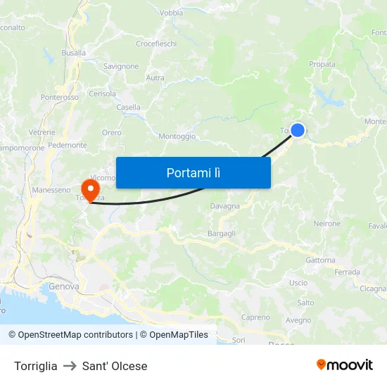 Torriglia to Sant' Olcese map