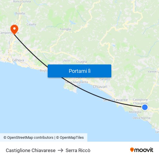 Castiglione Chiavarese to Serra Riccò map