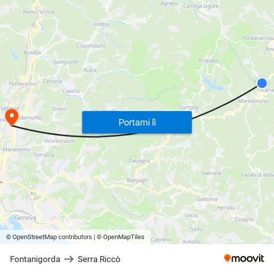 Fontanigorda to Serra Riccò map