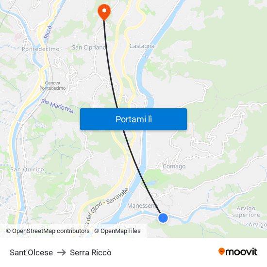 Sant'Olcese to Serra Riccò map