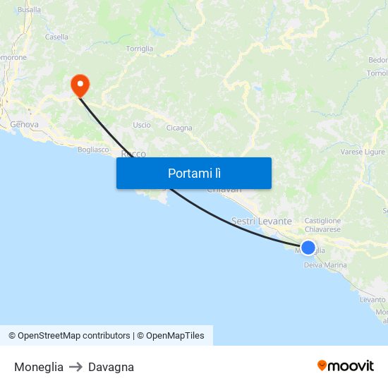 Moneglia to Davagna map