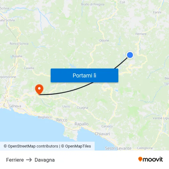 Ferriere to Davagna map
