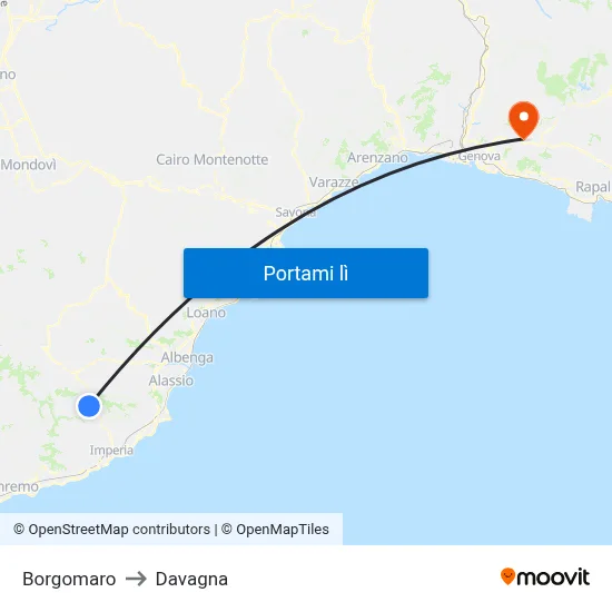 Borgomaro to Davagna map