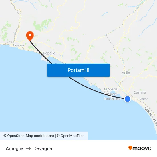 Ameglia to Davagna map