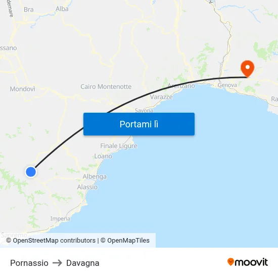 Pornassio to Davagna map
