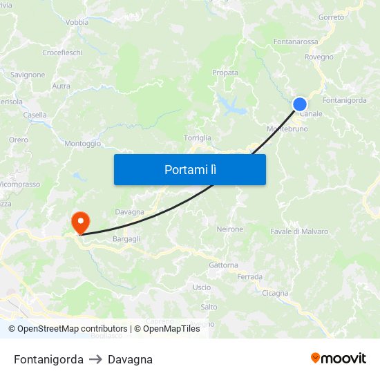 Fontanigorda to Davagna map