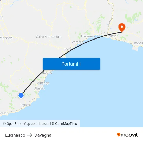 Lucinasco to Davagna map