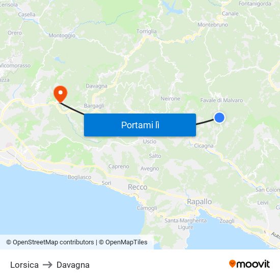Lorsica to Davagna map