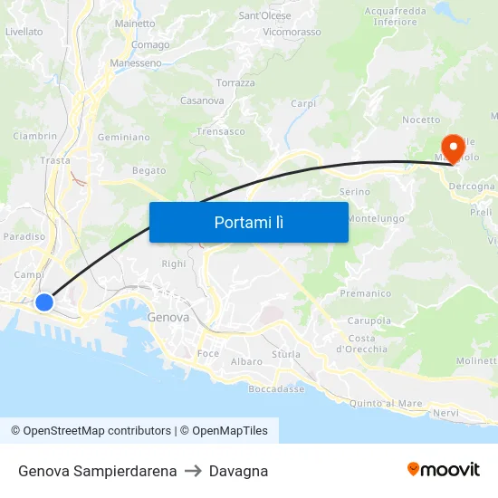 Genova Sampierdarena to Davagna map